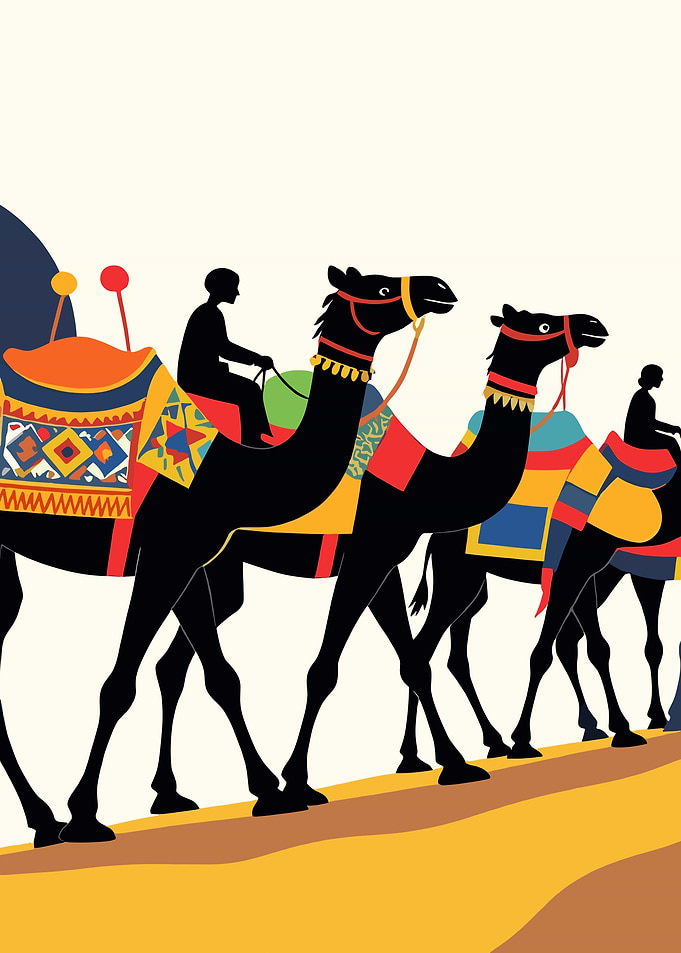 Camel Caravan Silhouette Illustration