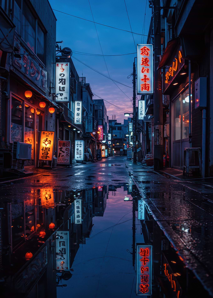 Rainy Japanese Street at Night