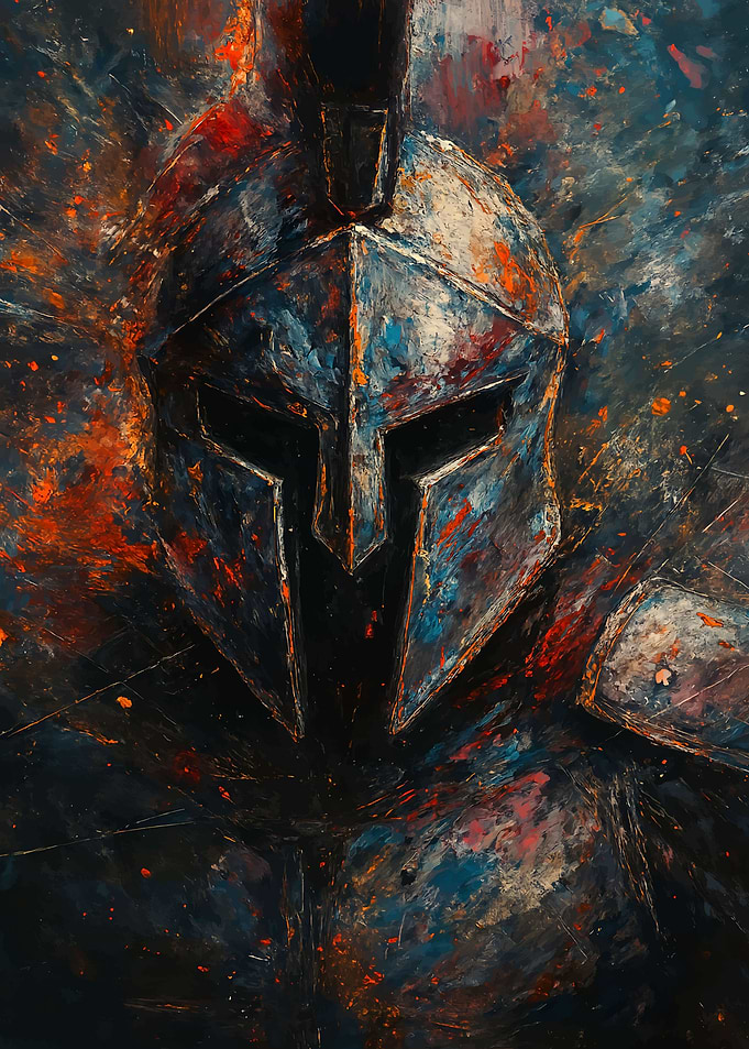 Spartan Warrior Helmet Abstract Painting