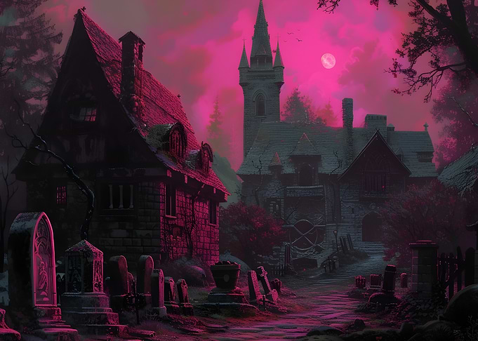Spooky Graveyard with Haunted Houses