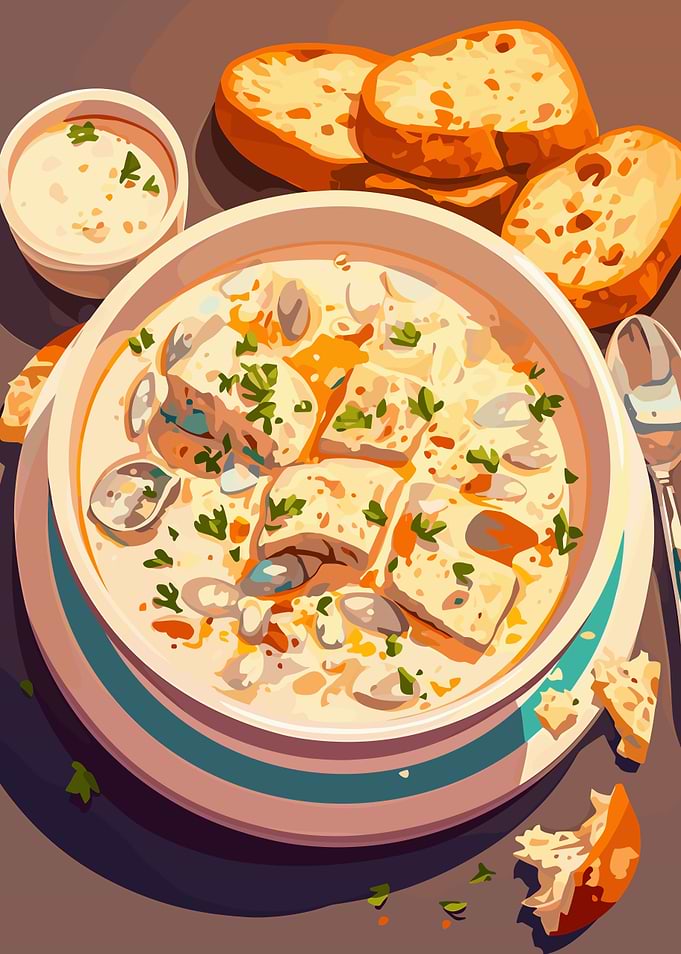 Creamy Seafood Chowder with Bread