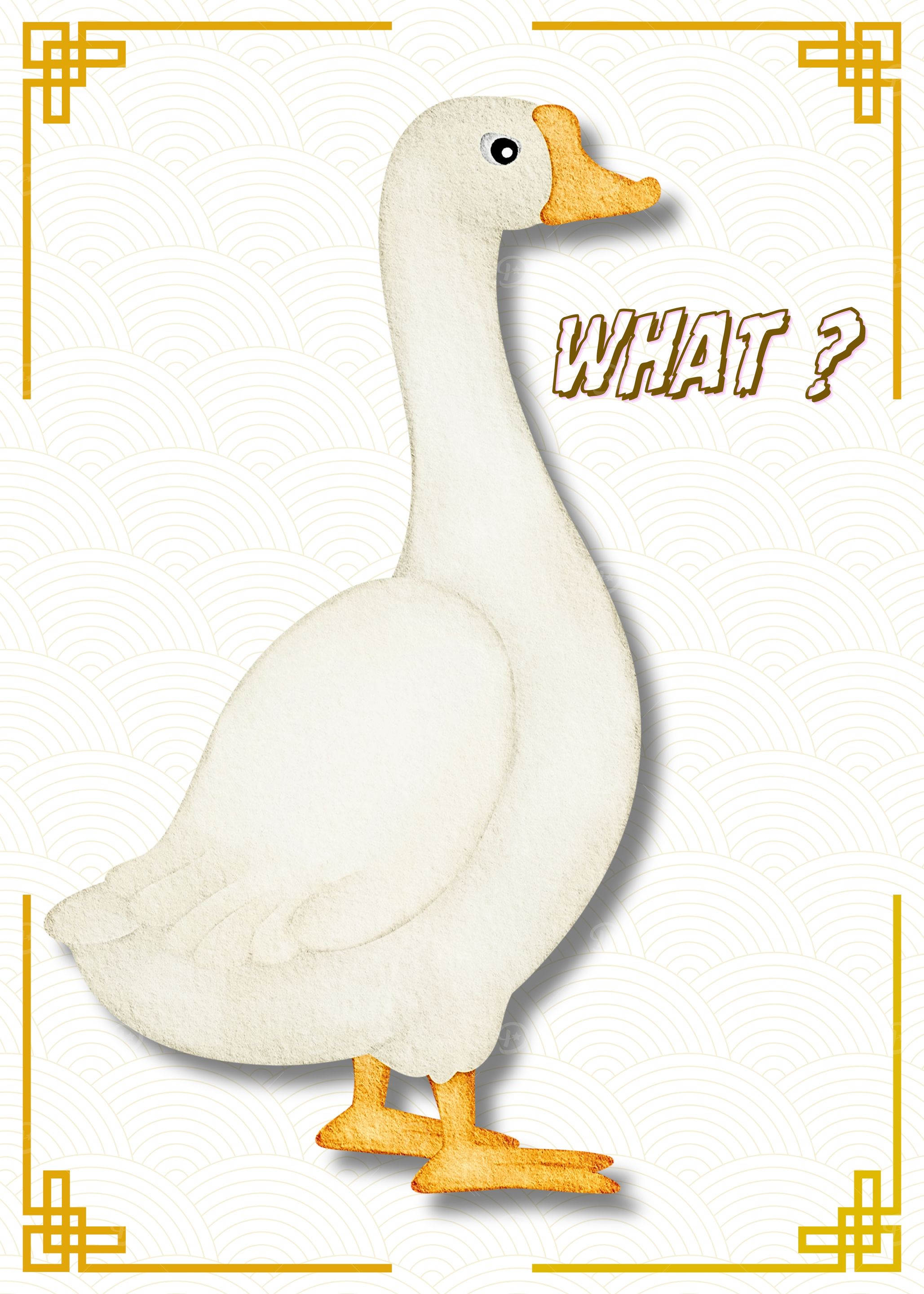 Confused Goose Illustration with 'WHAT?'