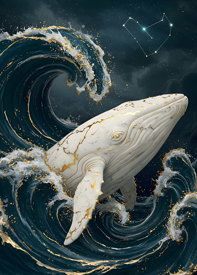Whale in Ocean Waves with Constellation