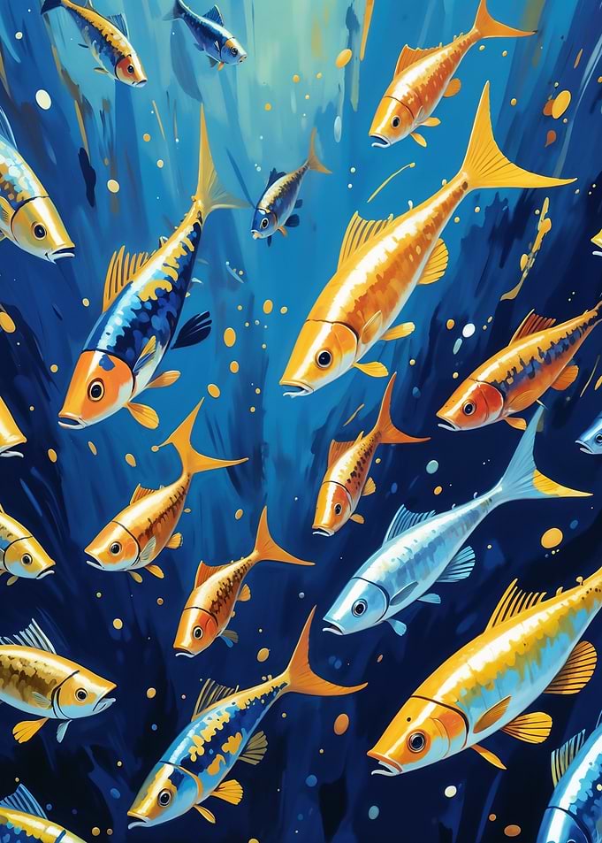 School of Fish in Blue Water