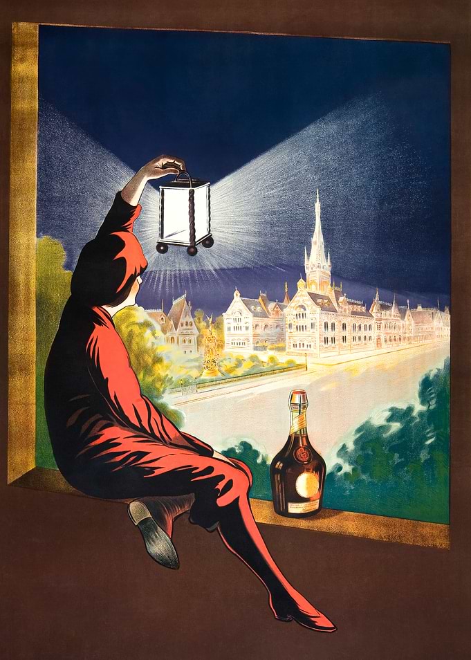leonetto cappiello Vintage Night Scene with Woman and Lantern