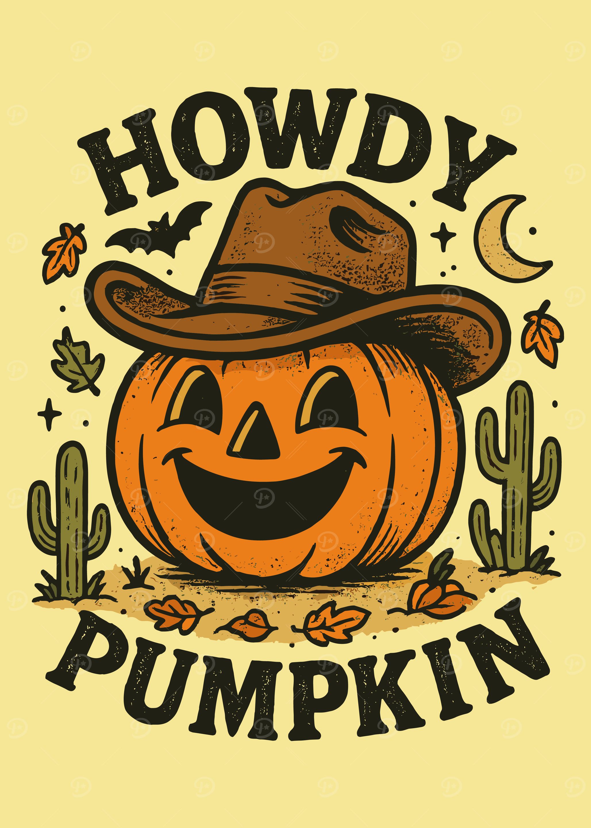 Howdy Pumpkin Halloween Cartoon Illustration