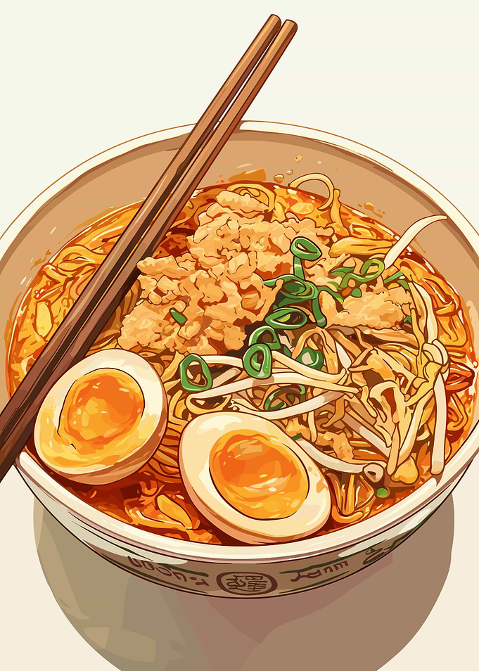 Bowl of Ramen with Eggs and Chopsticks