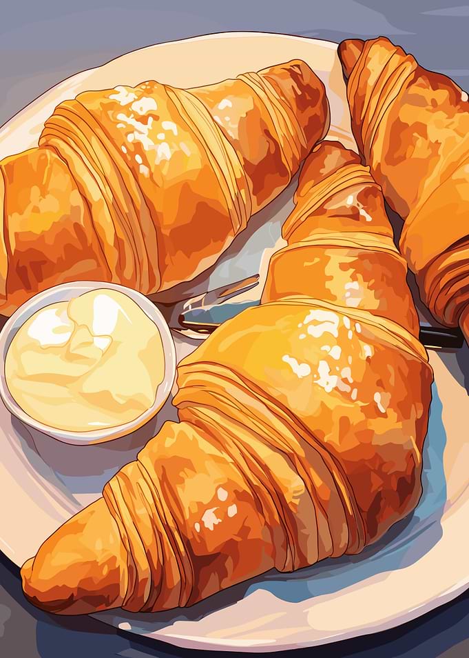 Croissants with Butter on a Plate