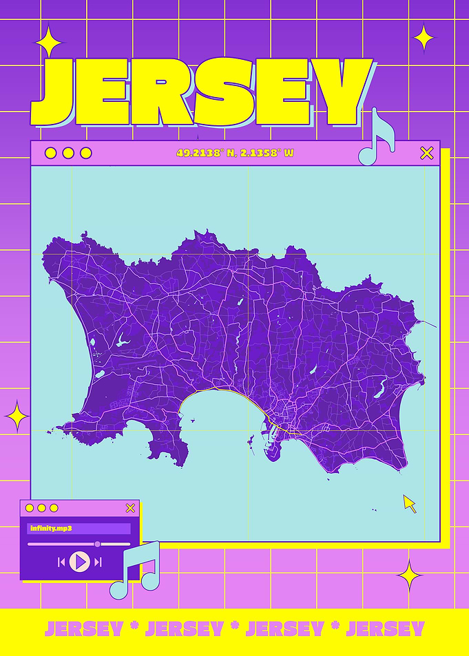 Jersey Island Map Retro Aesthetic