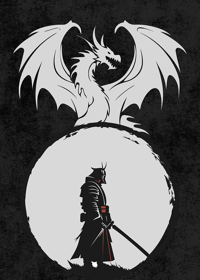 Samurai and Dragon Silhouette Art