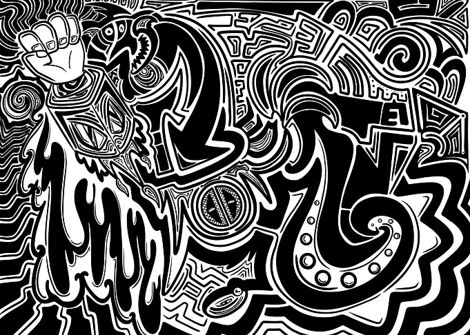 Abstract Black and White Doodle Art