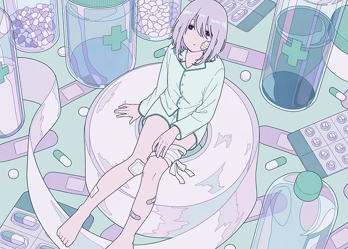 Anime Girl Surrounded by Medical Supplies