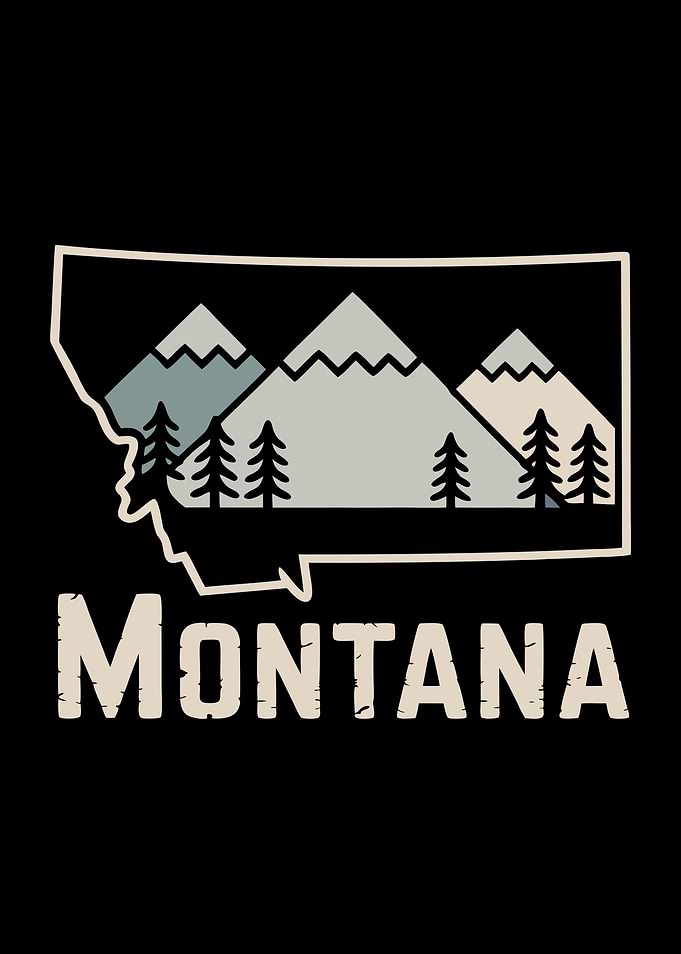 Montana State Outline with Mountain Scene