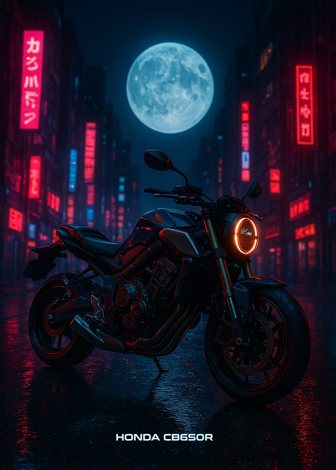 Honda CB650R in Neon Cityscape