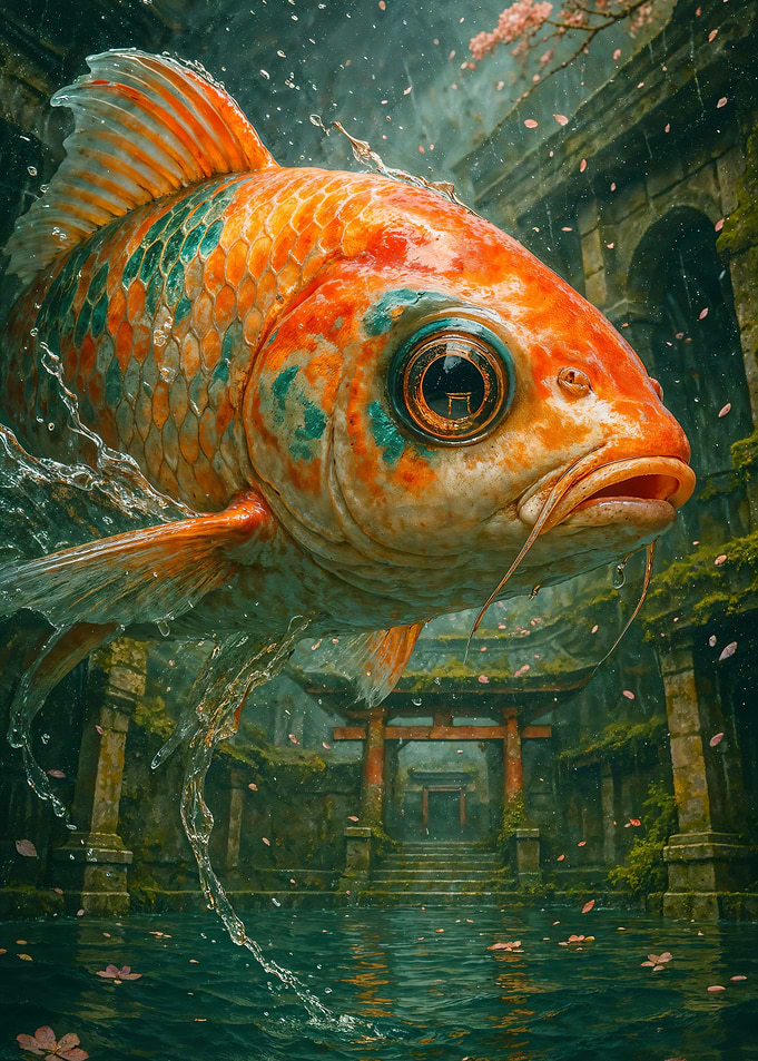 Giant Koi Fish in Japanese Garden