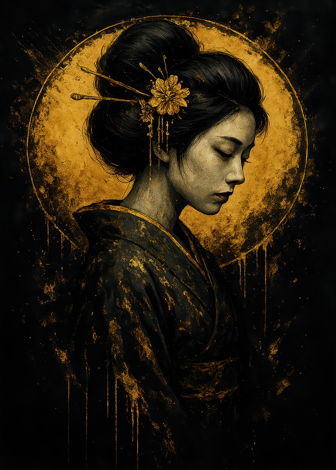Geisha Portrait with Golden Halo