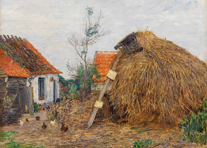 Haystack and Farmhouse Painting