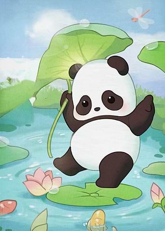 Cute Panda on Lily Pad