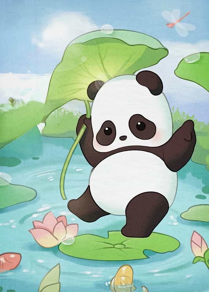 Cute Panda on Lily Pad
