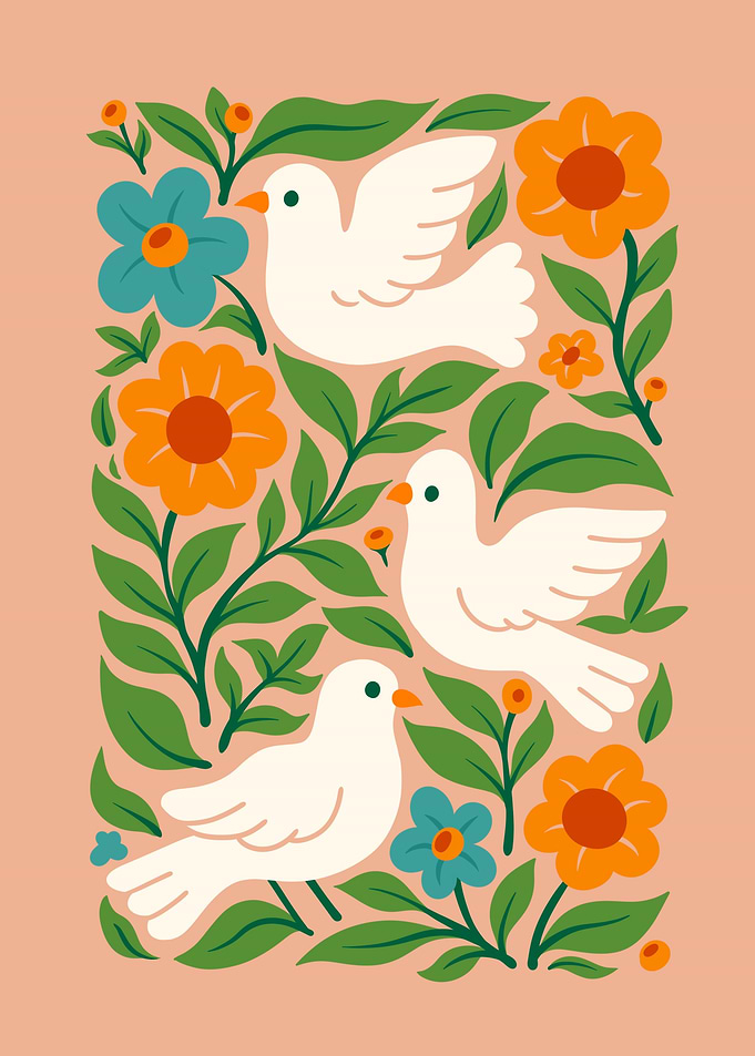 Doves and Flowers Illustration