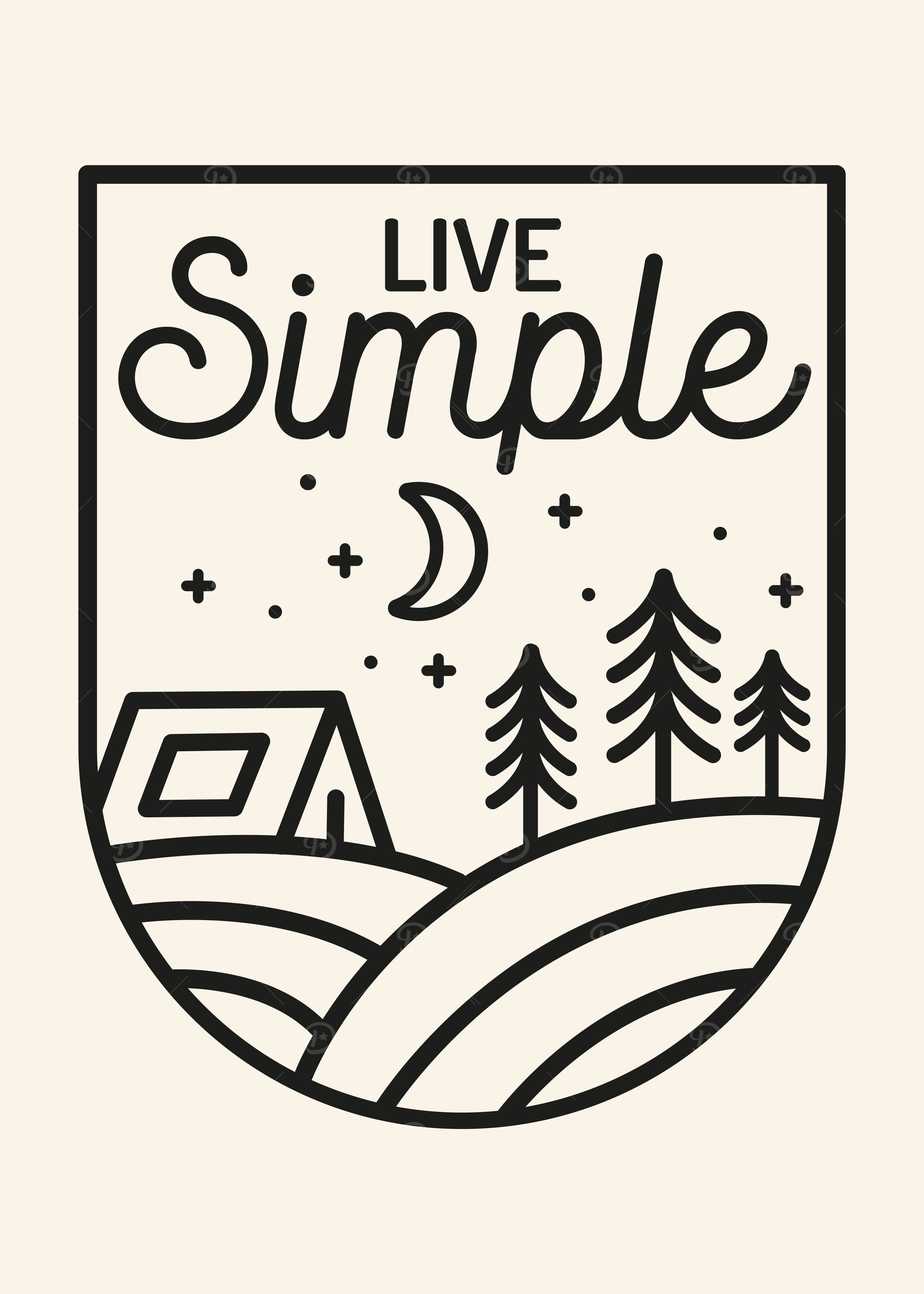 Live Simple Camping Minimalist Line Art