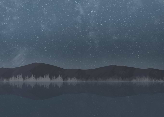 Night Lake with Mountains and Stars