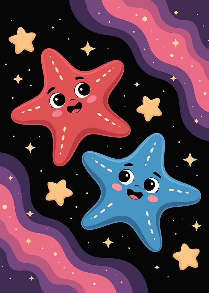 Cartoon Starfish in Space Illustration
