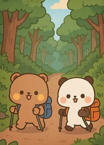 Cartoon Bears Hiking Forest