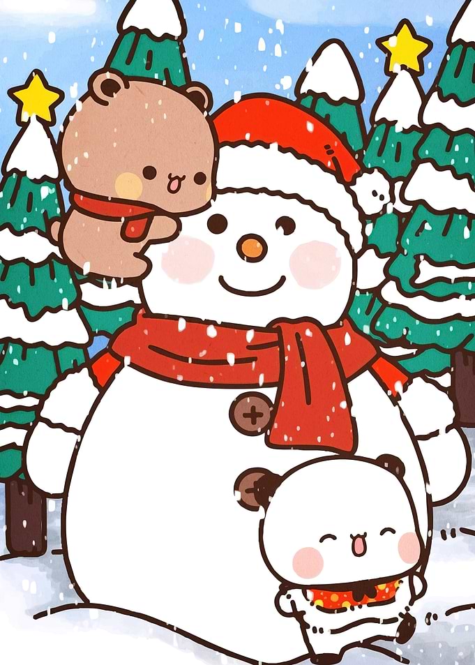 Winter Scene Snowman Bears