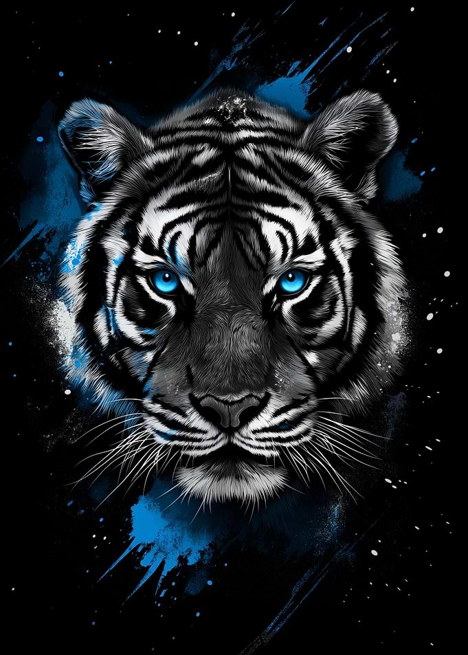 Tiger Portrait with Blue Accents