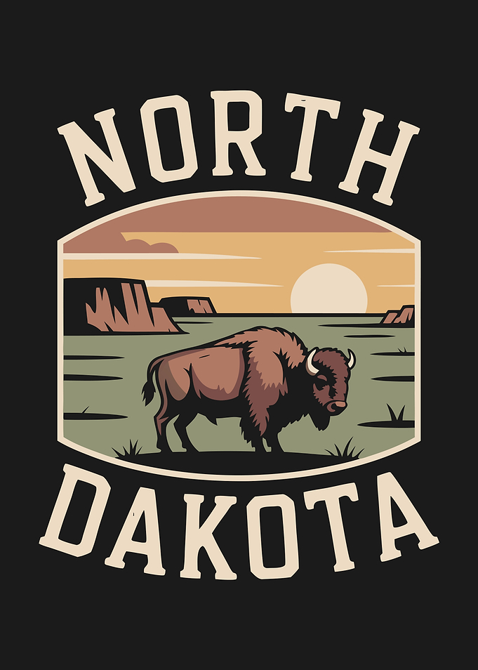 North Dakota Bison Landscape Illustration