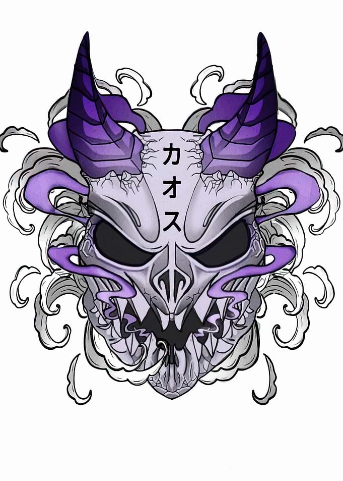 Demon Skull with Purple Horns