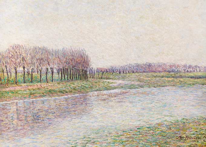 River Landscape with Trees Painting
