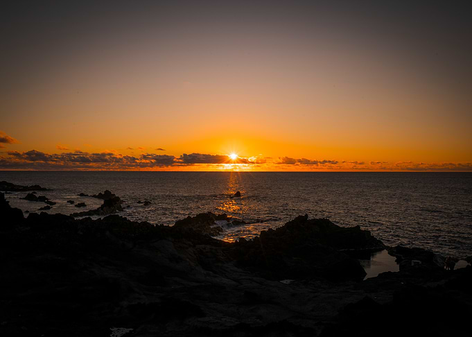 Ocean Sunset with Rocky Shoreline