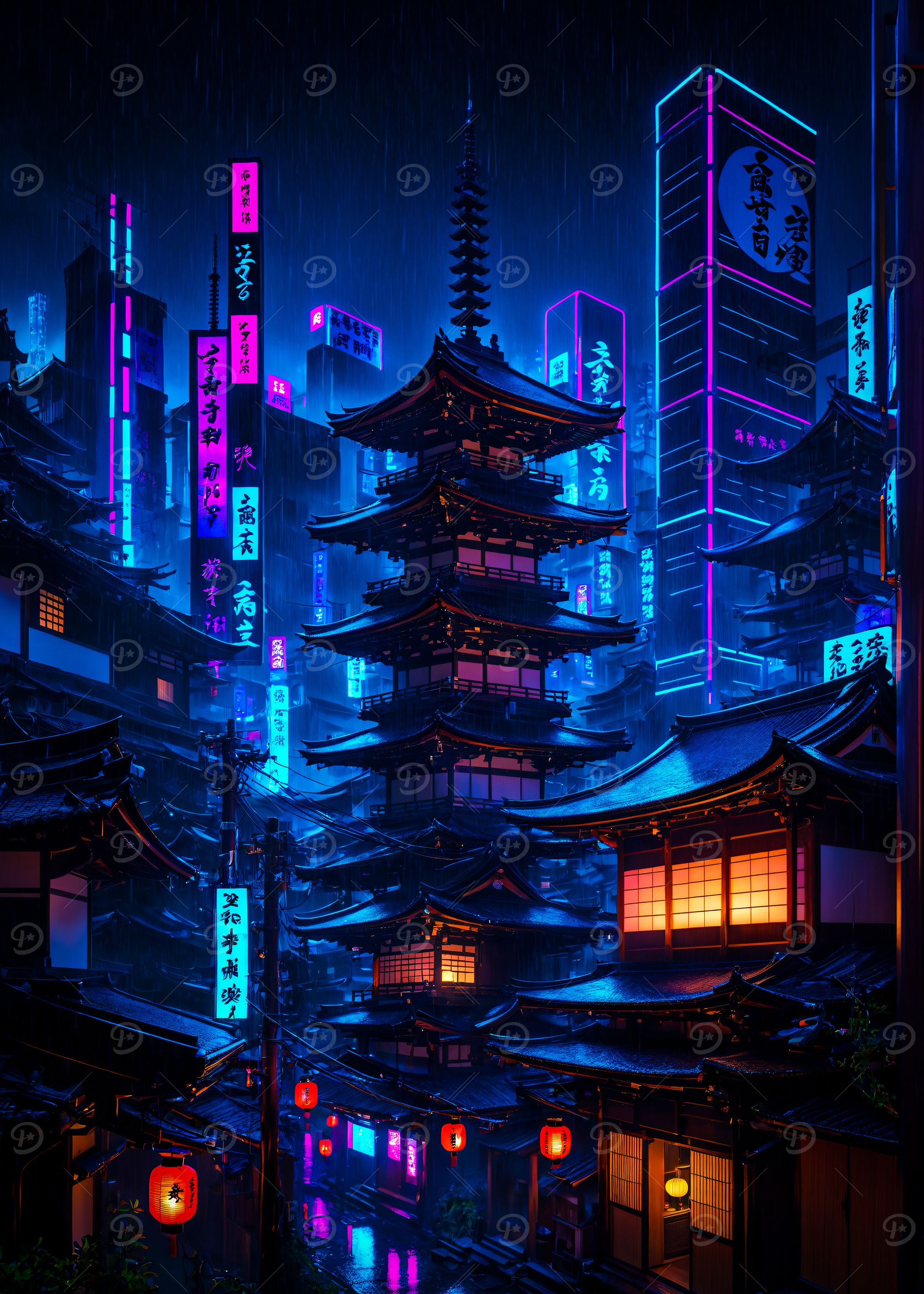 Futuristic Japanese Cityscape at Night