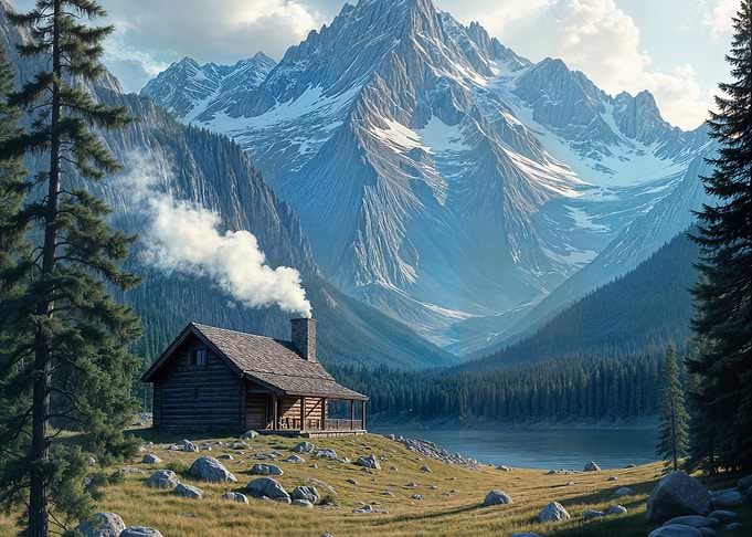 Cabin in the Mountains Landscape