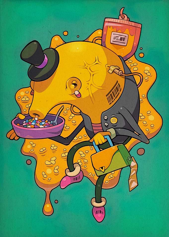 Surreal Character with Pills and Accessories