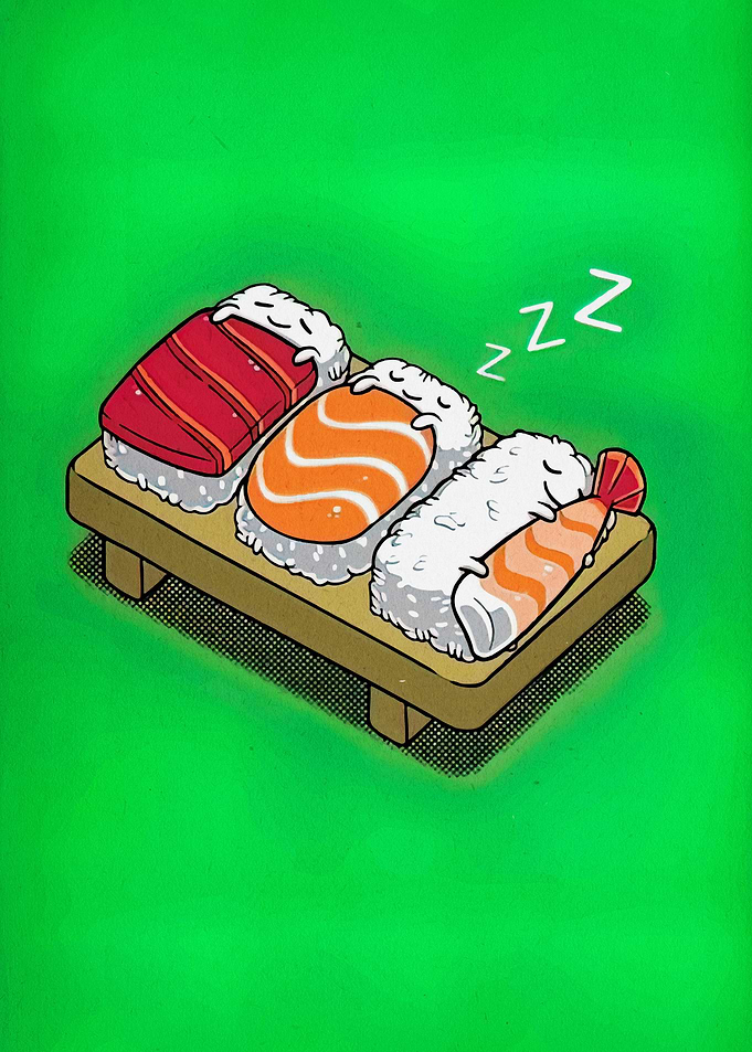 Sleeping Sushi Cartoon Illustration