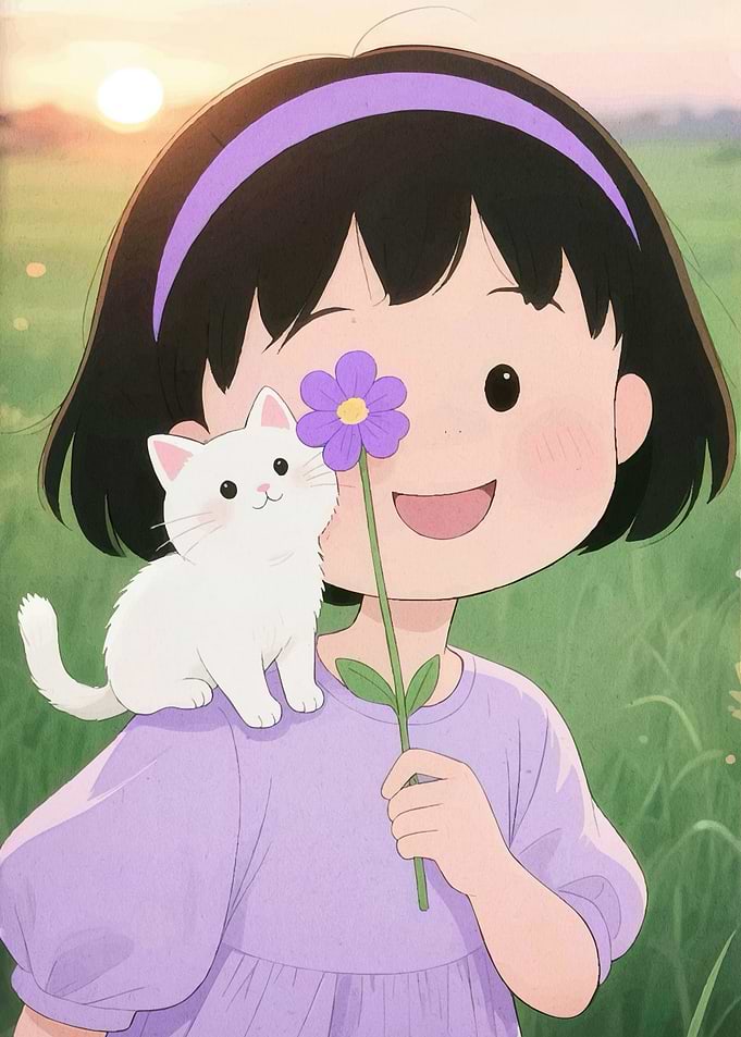Girl Cat Flower