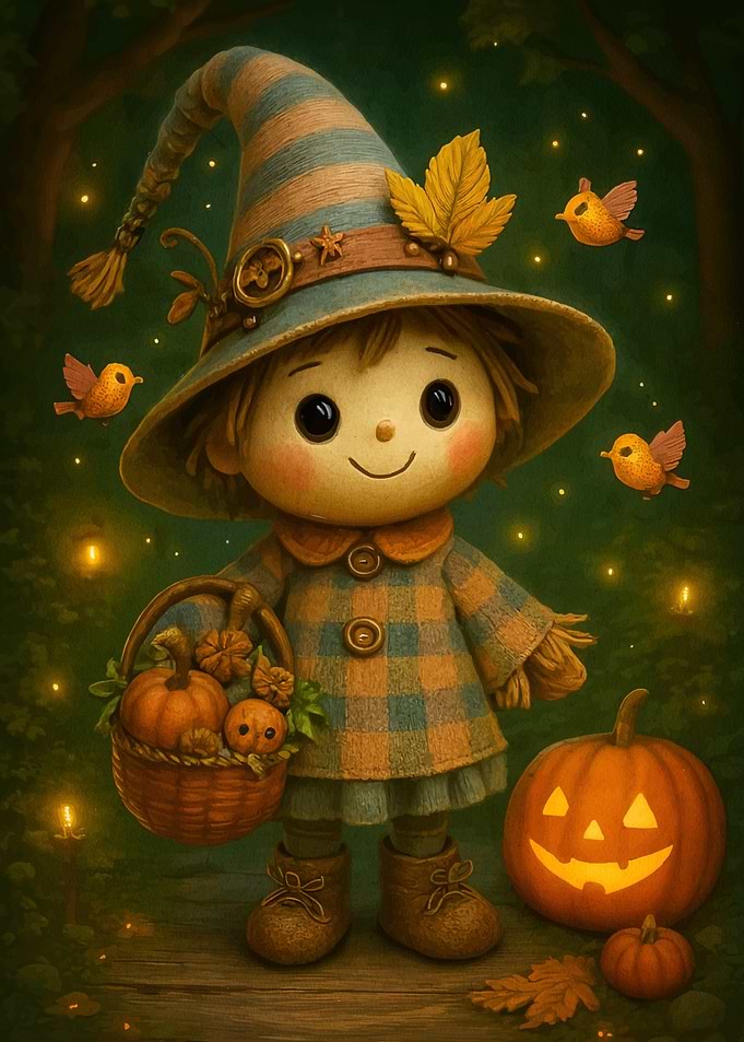 Autumn Witch Doll Pumpkins