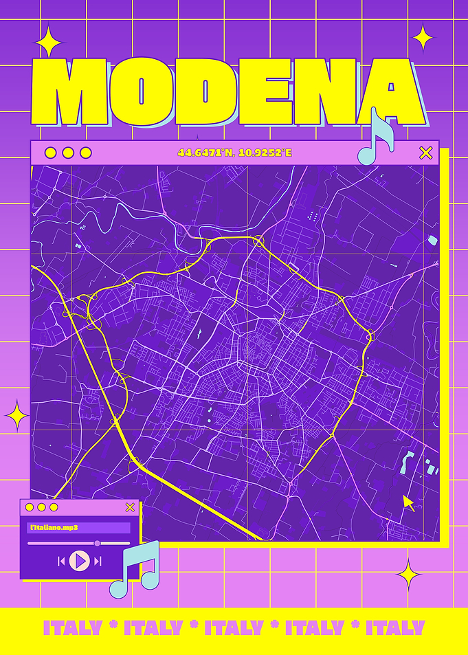 Modena Map Art in Retro Style