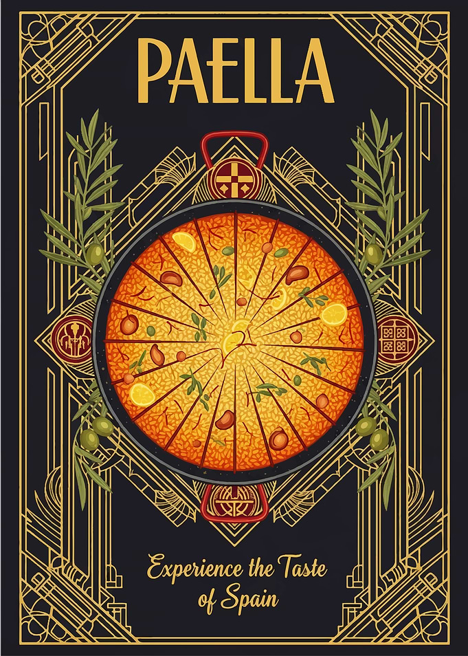 Paella Art Deco Food Poster