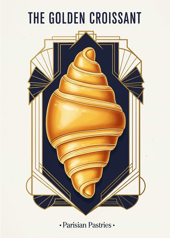 The Golden Croissant Art Deco Poster