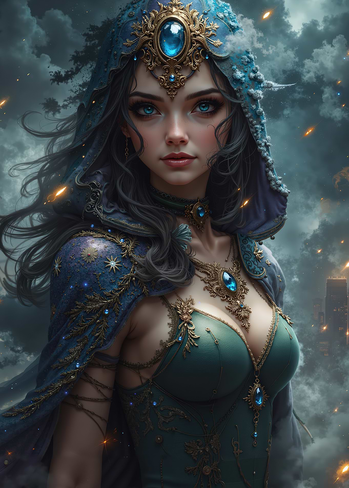 Mystical Woman with Hood and Jewels