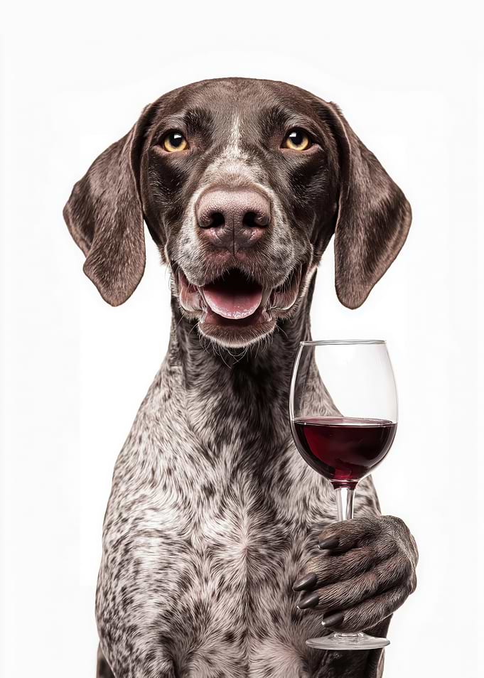 German Shorthaired Pointer with Wine Glass Portrait