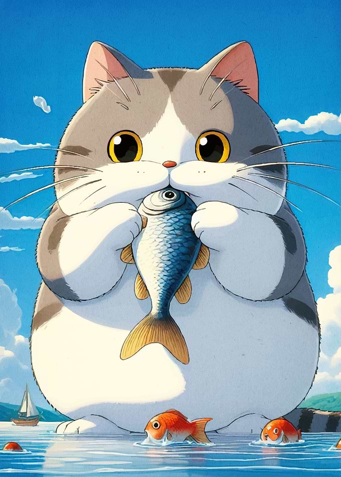 Cartoon Cat Fish Sea