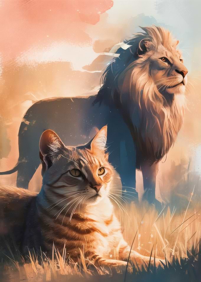 Cat and Majestic Lion