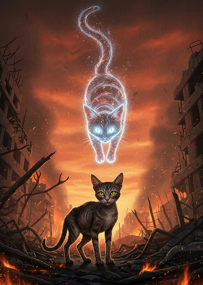 Guardian Cats Ruined Landscape