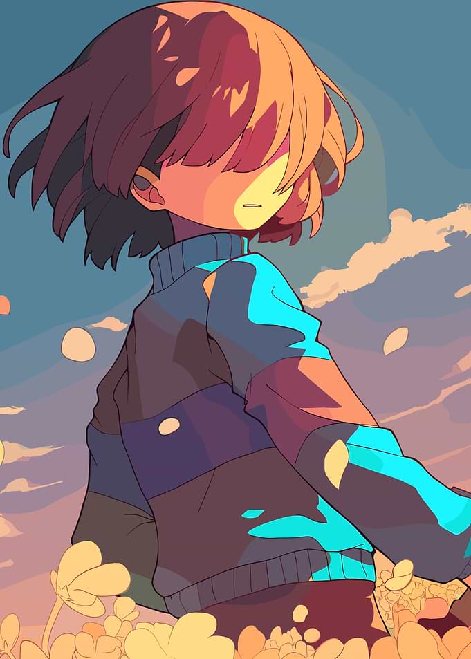 Frisk from Undertale in a field