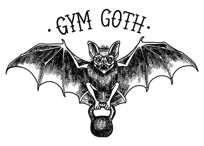 Gym Goth Bat Kettlebell Illustration
